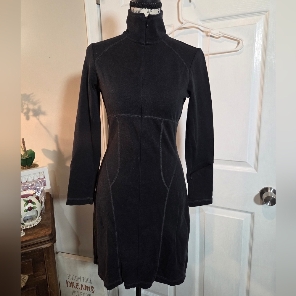 Athleta Black Long Sleeve Zip-High Neck Dress